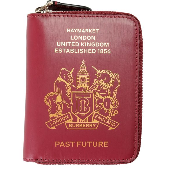 Burberry Unisex "Passport" Burgundy Leather Zip Around Wallet - Picture 1 of 5